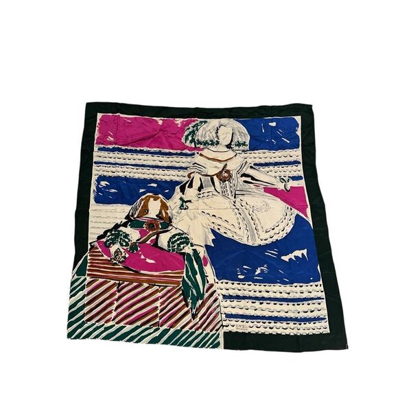 Beautiful Loewe Mujeres de Velazquez Green 100% Silk Square Scarf Square Scarf G - Picture 1 of 5